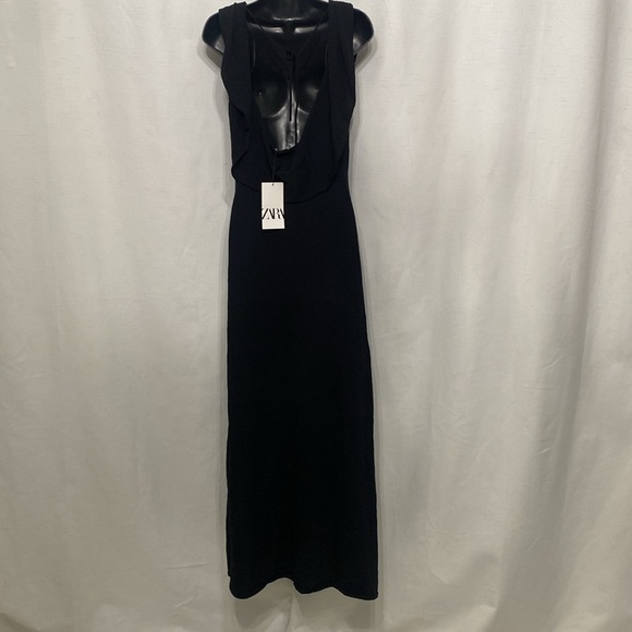 NWT ZARA FLUID NECKLINE LONG KNIT DRESS BLACK - Size L - Picture 10 of 12